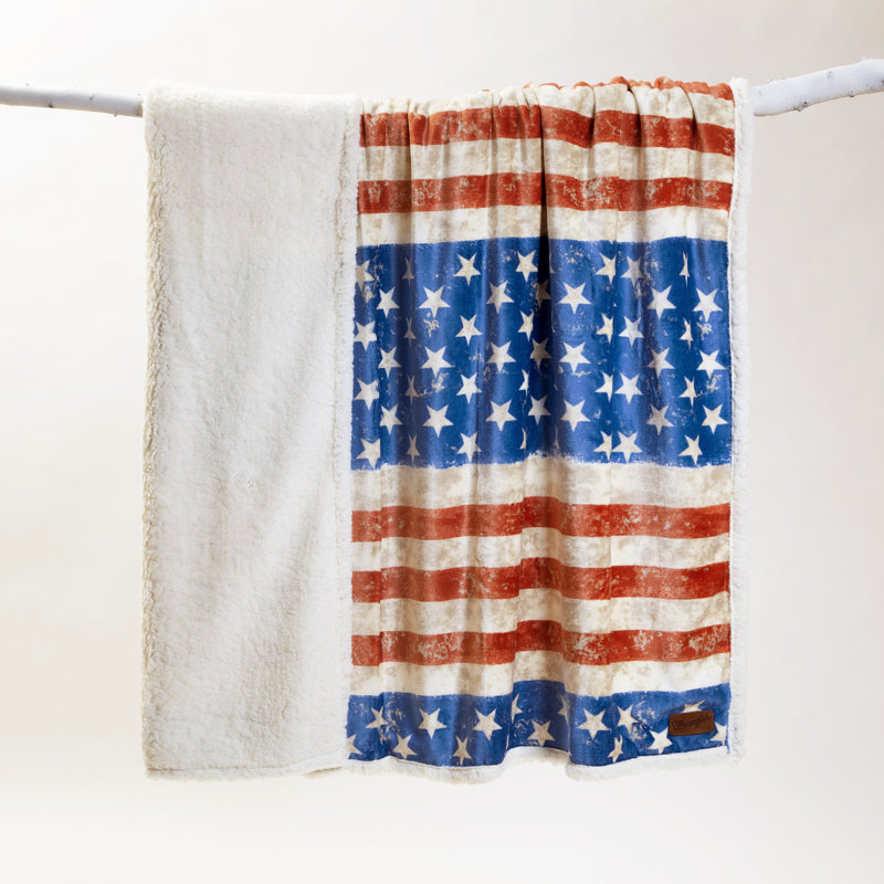 Patriotic Stars and Stripes Sherpa Fleece Throw Blanket