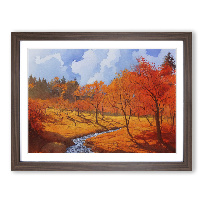 Watercolour Autumn Forest Vol.6 - Single Picture Frame Painting, 25cm H x 34cm W x 2cm D, Walnut Framed
