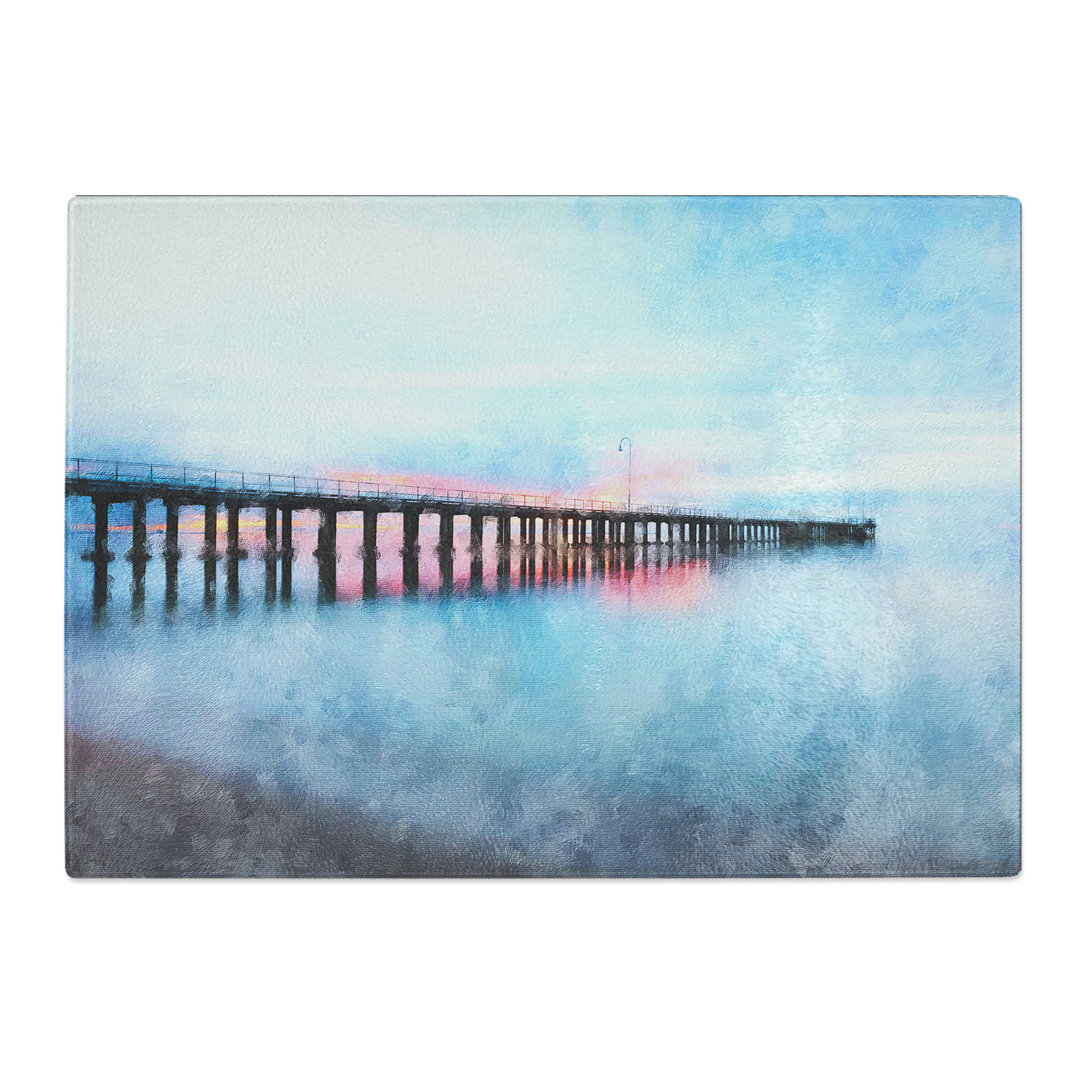 Tempered Glass a Pier at Sunset Painting Chopping Board