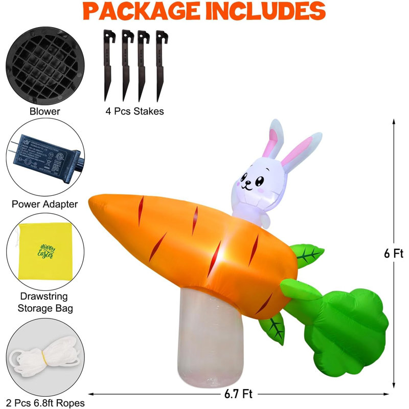 Bunny on Giant Carrot Rocket Inflatable