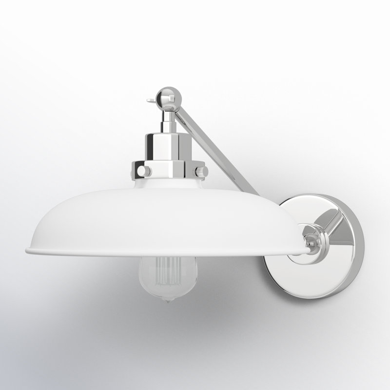 Steel Armed Sconce, Polished Nickel, Matte White