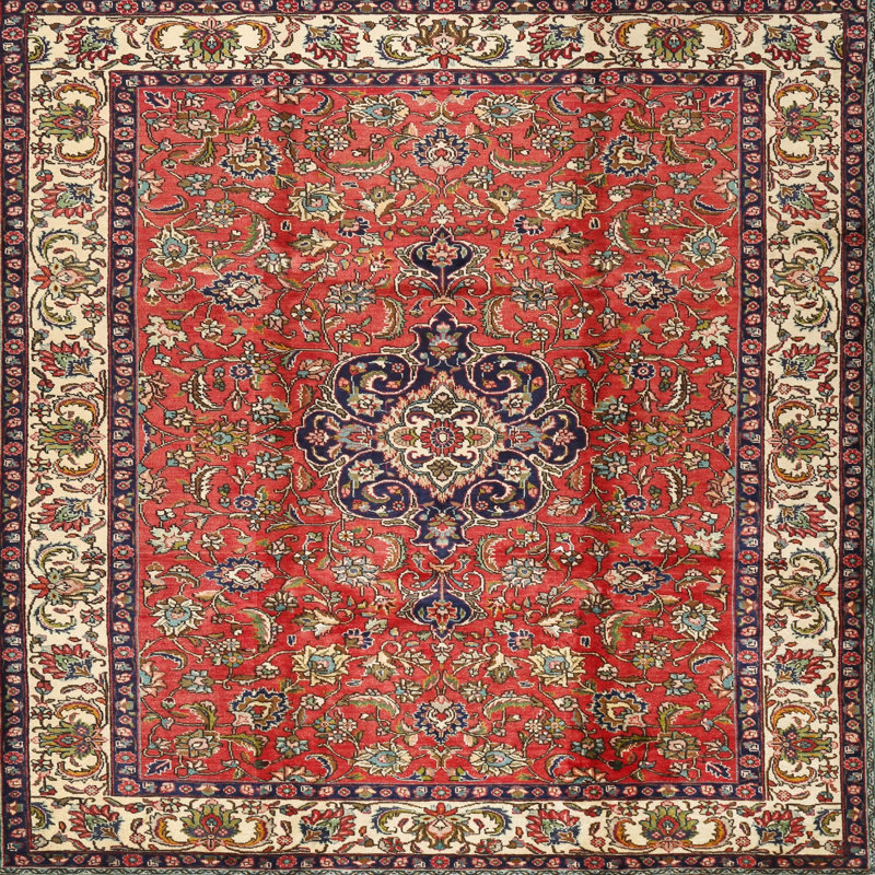 Tapis traditionnel rouge / beige Cahyadi, Carré 4 pi