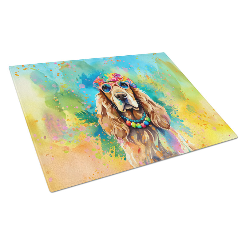 Grande planche à découper en verre Cocker Spaniel Hippie Dawg