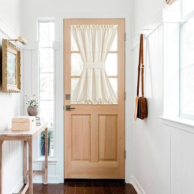 Linen Door Curtains, Dual Rod Pocket Semi Sheer Sidelight French Door Curtains for Kitchen Glass with Tieback for Privacy Protection, 1 Panel