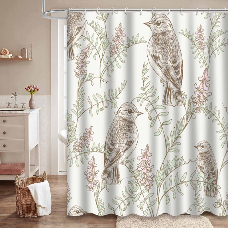Rideau de douche imperméable à motif floral avec 12 crochets, L 72 po x l 84 po