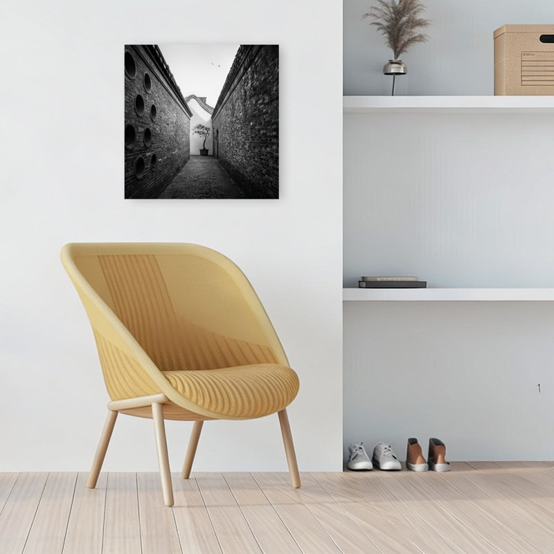Tranquil Bonsai Alley Elegant Peaceful Serene Bird Bonsai Architecture Tree Wall Art Print 1 Piece Wrapped Canvas Wall Art