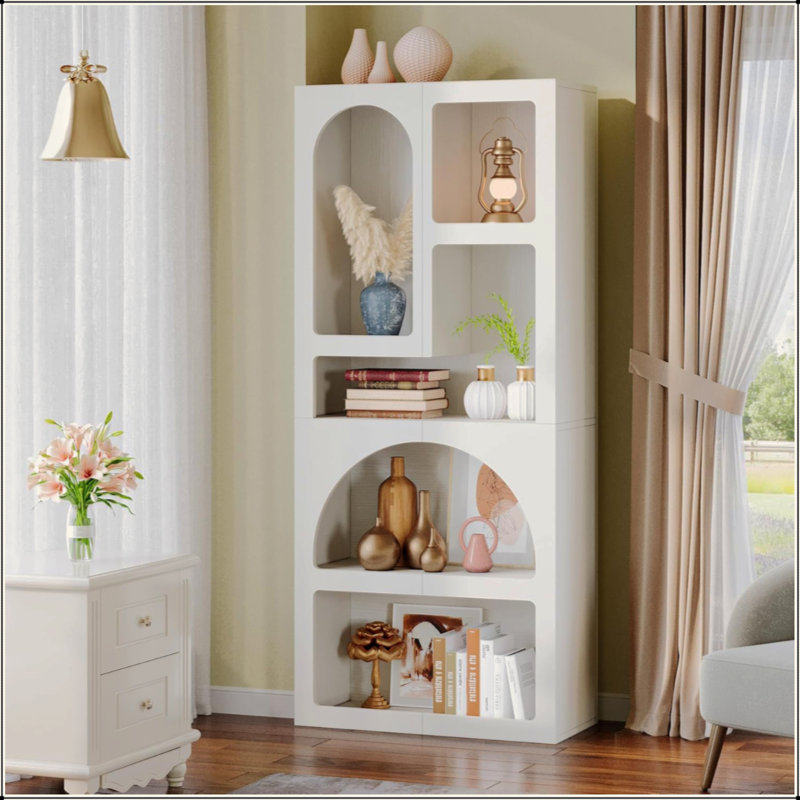 Bibliothèque géométrique arquée à 5 tablettes pour salon, bureau, chambre à coucher
