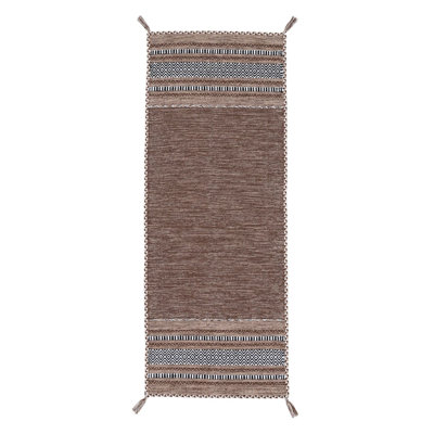 Azizi Striped Hand Woven Cotton Brown Rug