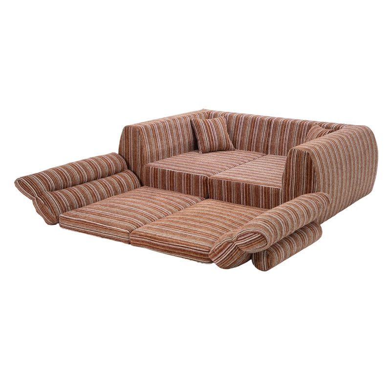 Canapé rembourré 3 places avec coussins décoratifs Striped Bouclé, Acajou / rouge / brun