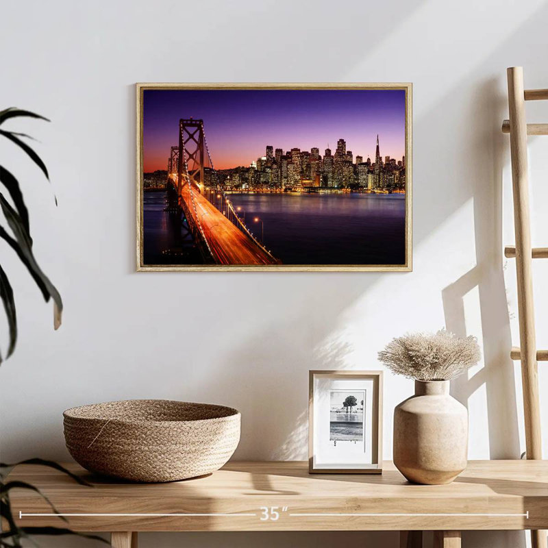 Horizon du pont de la baie de San Francisco, 19 po x 13 po, Cadre flottant en bois naturel