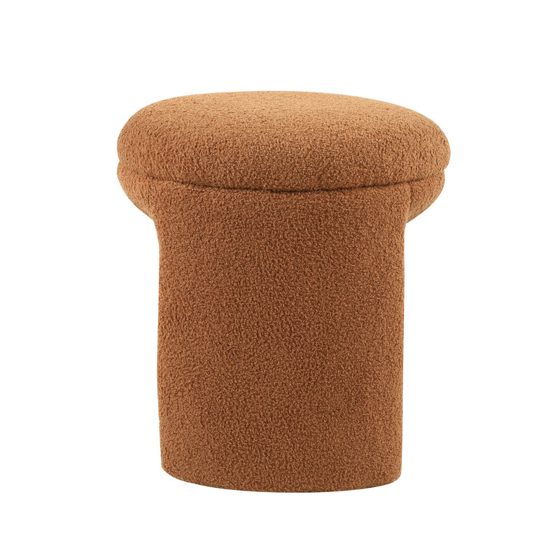 Bowen 18" Wide Round Standard Ottoman, Saddle Faux Shearling Teddy Fabric