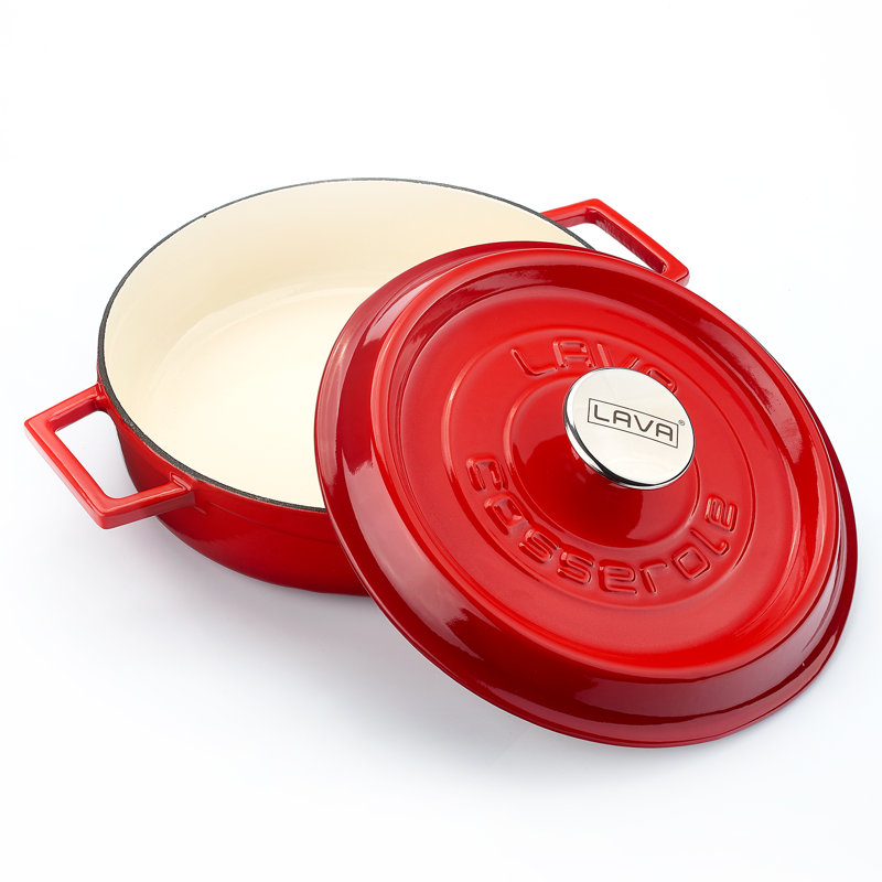 Braisière en fonte émaillée Lava 2,5 pintes Série Round Edition avec couvercle tendance, Rouge