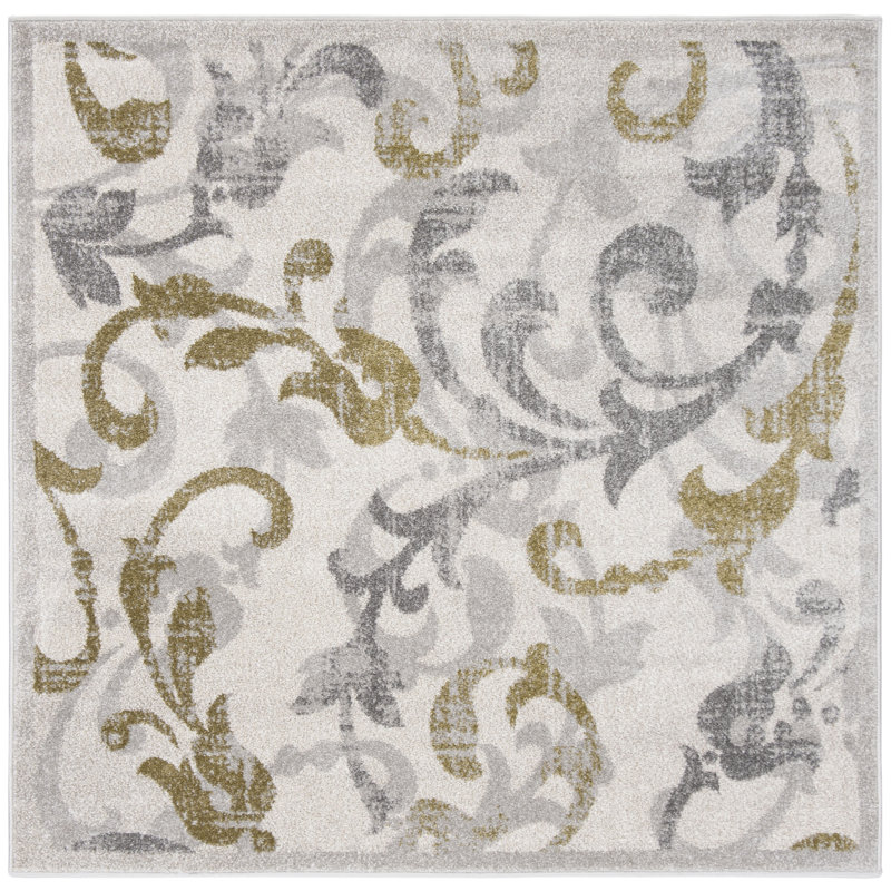 Ammundsen Floral Ivory/Light Grey Area Rug, Square 5'