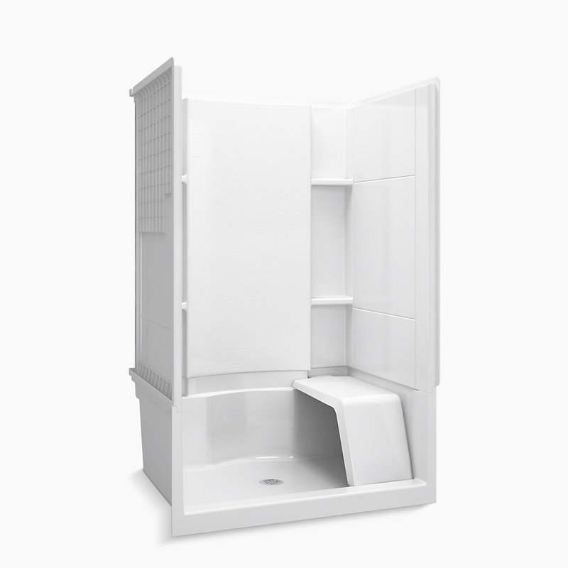 60" W x 74.5" H Framed Rectangle Shower Stall with Seat, Towel Bar and Base Included, Nickel