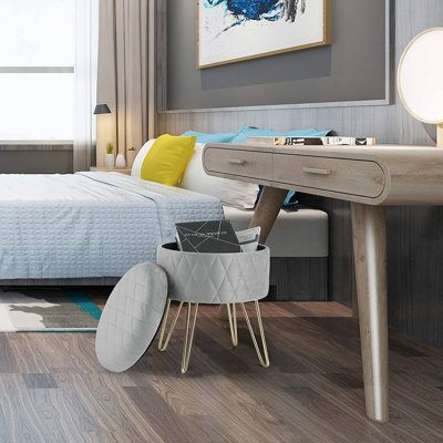 Berg 35Cm Velvet Round Storage Ottoman