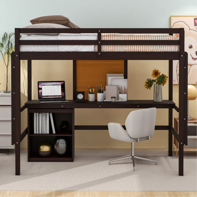 Wooden Loft Bed Frame With Desk And Writing Board, Loft Bed With Storage by Harriet Bee