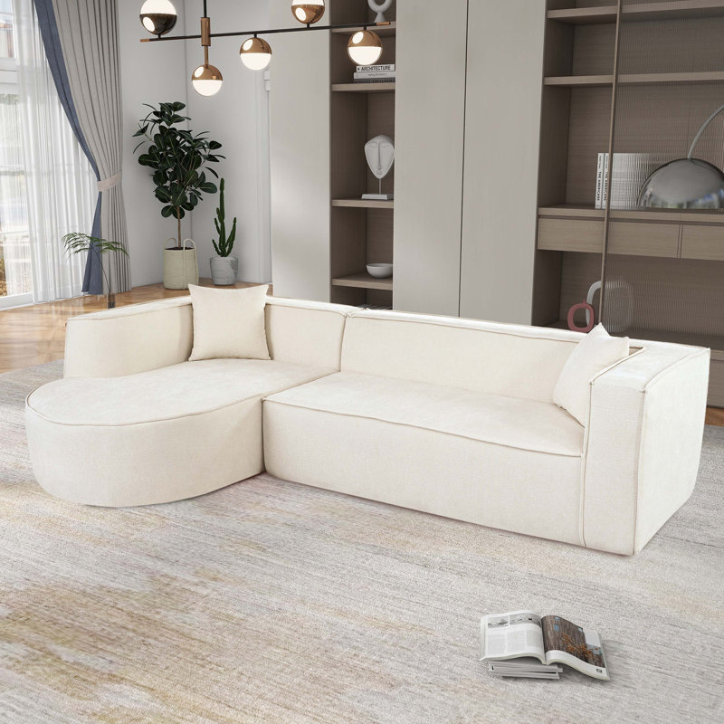 Sectional Sofa with pillows, Beige Polyester