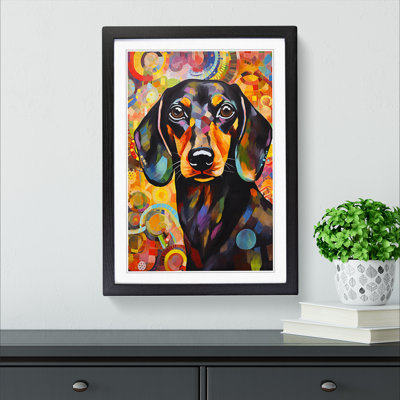 Dachshund Abstract - Single Picture Frame Print on Wood