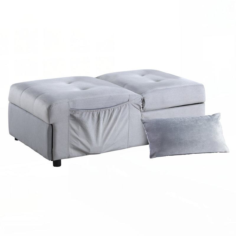 Modern Lift Top Storage Bench with Pull-out Bed 1pc Brown Velvet Tufted  Furniture, Gray