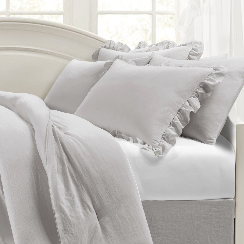 Light Gray Microfiber Ruffled 6-Piece Daybed Comforter Set