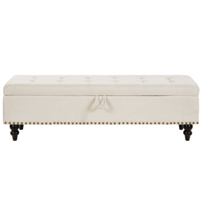 Banc de lit 59 po avec rangement, tissu en lin beige, repose-pieds polyvalent et chaussures pour la chambre à coucher, tissu d'ameublement de couloir de salon, pièce moderne,