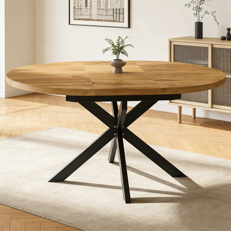 Table de salle à manger extensible ronde 43 "à 59" pour 4-6, table ronde en bois moderne Mid-Century avec feuilles amovibles en noyer