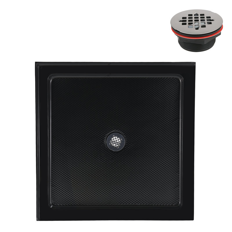 Streamline 32 in. x 32 in. Corner Acrylic Shower Base in Glossy Black with Center Drain, Drain Included, Center