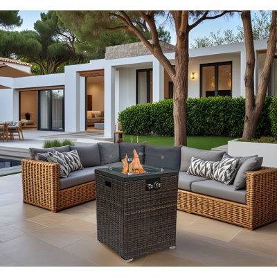 22" 50000 Btu Square Steel Propane Gas Fire Pit Table With Beautiful Wicker Base, Fire Pit For Outside Patio Deck Garden Backyard