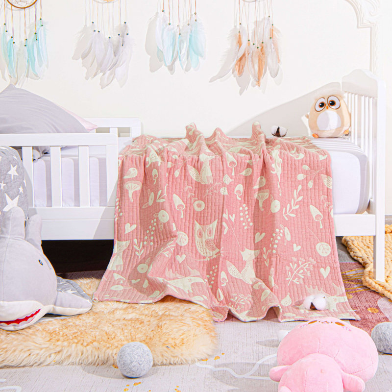 Couverture pour tout-petits 3 couches, couvertures en jacquard de coton mousseline - NTBAY, Hibou rose, Jeté