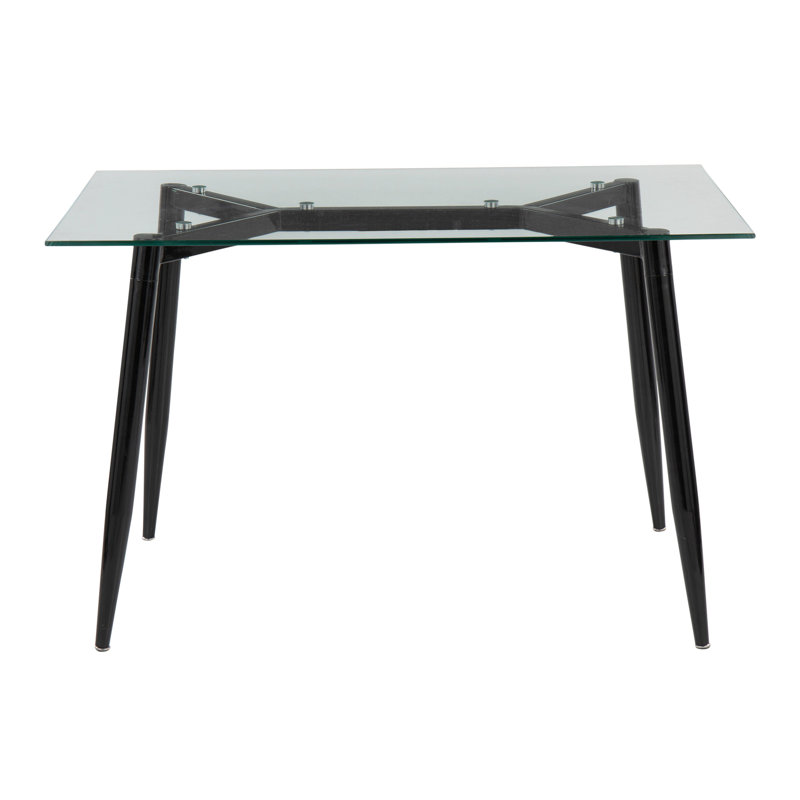 Table contemporaine Clara en métal noir avec plateau en verre trempé transparent par Lumisource, Noir