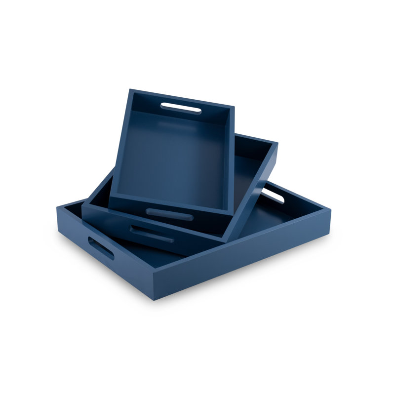 Osiris Wood Tray - Set of 3, Dark blue