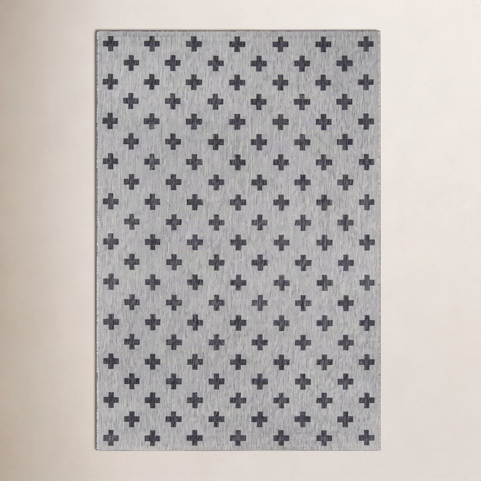 Umbria Striped Geometric Outdoor Rug, Gray/Black, Rectangle 6'7" x 9'6"