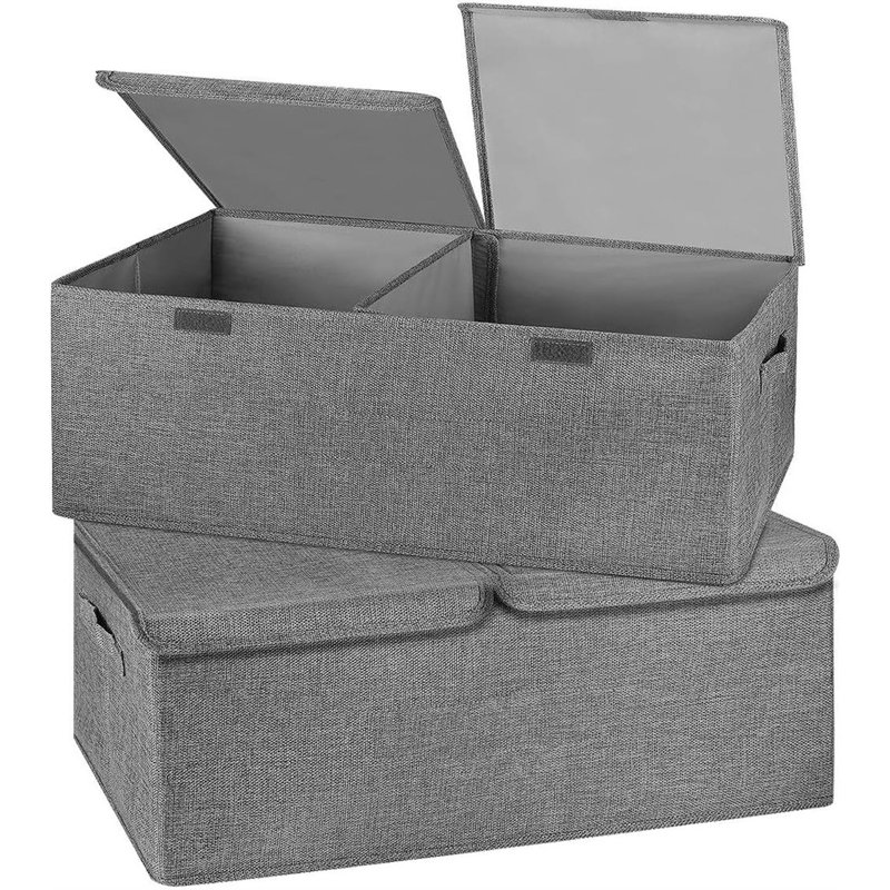 2 boîtes de rangement avec couvercles et poignées, boîte de rangement en lin pliable, boîte de rangement