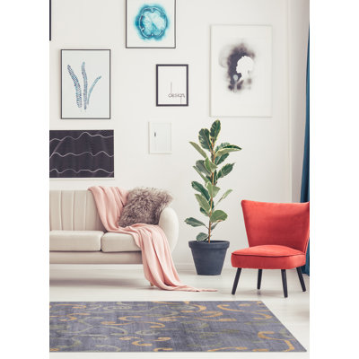 Tapis gris foncé / beige en laine noué à la main 8 pi x 10 pi Abstract