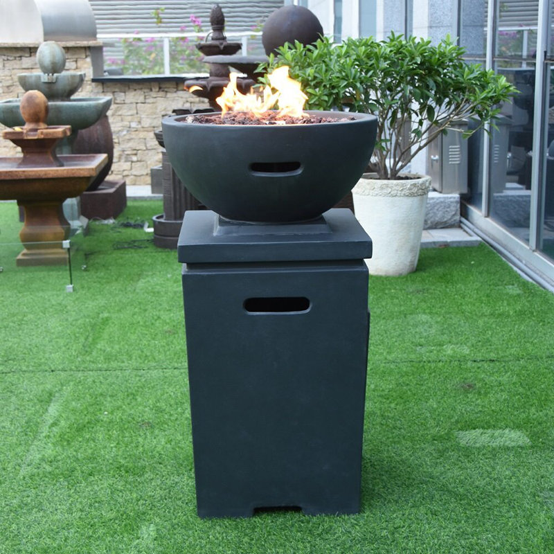 Athislus Liquid Concrete Column Fire Pit, Dark Gray
