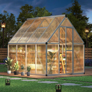 Walk-In Outdoor Greenhouse, Polycarbonate Panels with Reinforced Aluminum Frame, 6 ft. W x 7 ft. D, for Garden and Backyard Planting