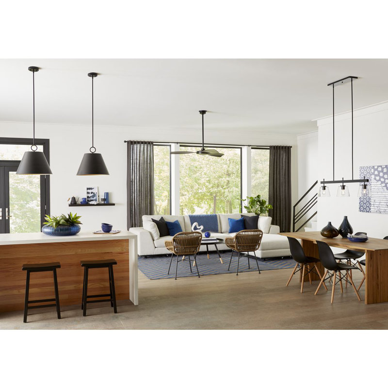 Lustre linéaire à trois lumières pour îlot de style traditionnel, Noir mat