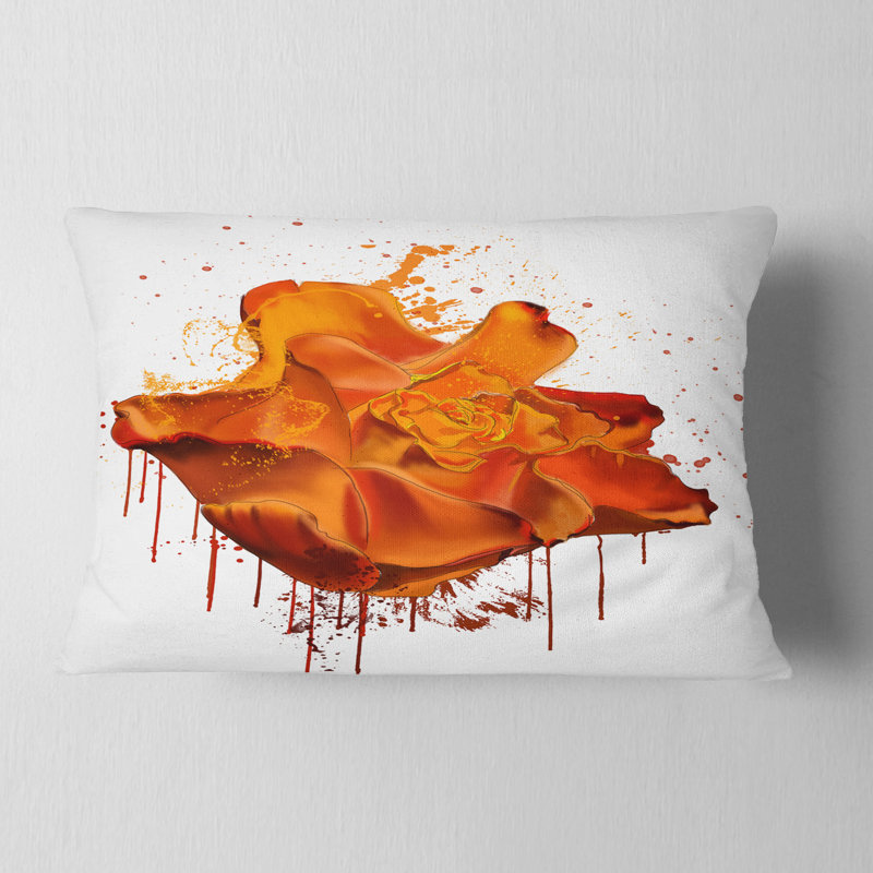 Coussin décoratif à imprimé floral abstrait rose avec éclaboussures