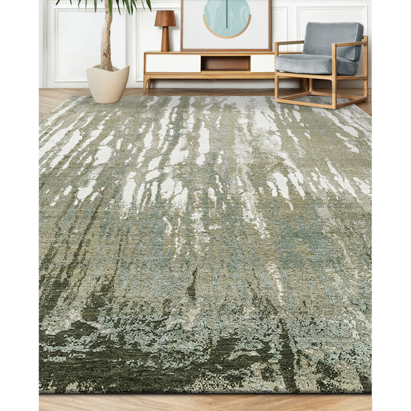 Handmade Silk and Wool Area Rug, Rectangle 5' x 8'