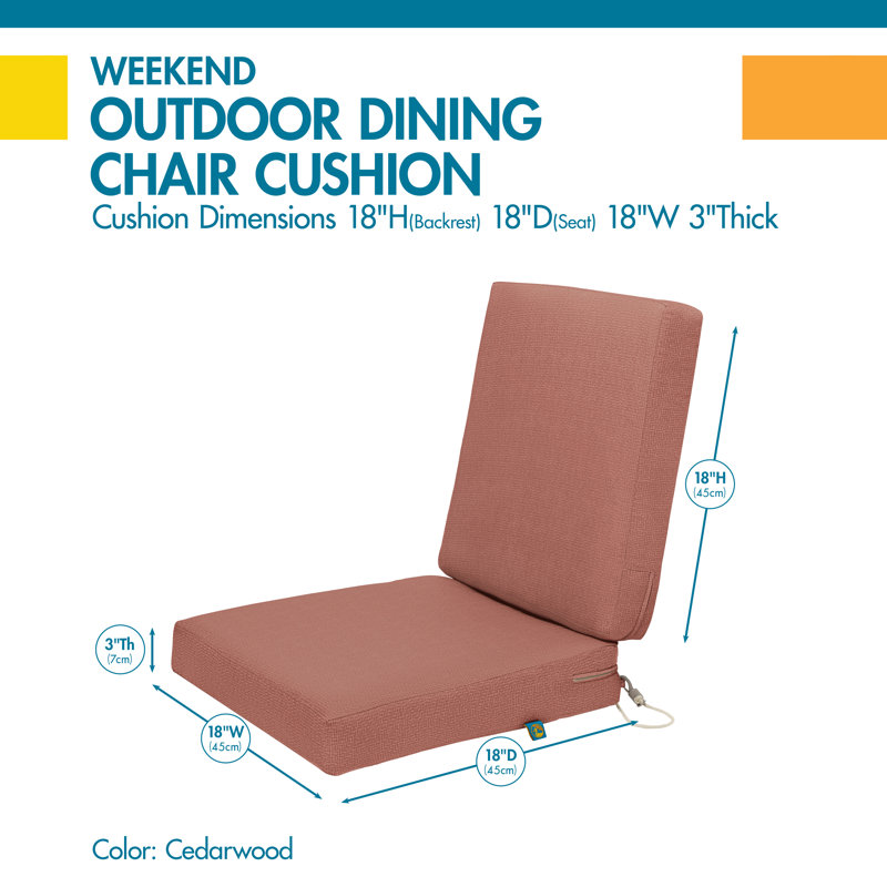 Weekend Outdoor 3'' Dining Chair Seat Cushion, 18" H x 36" W x 3" D, Cedarwood