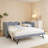 Cozy Gingham Daybed With Trundle Twin Size Sofa Bed No Box Spring Needed, With USB Port And Adorable Wave Shaped, Linen Fabric, Navy-616029201