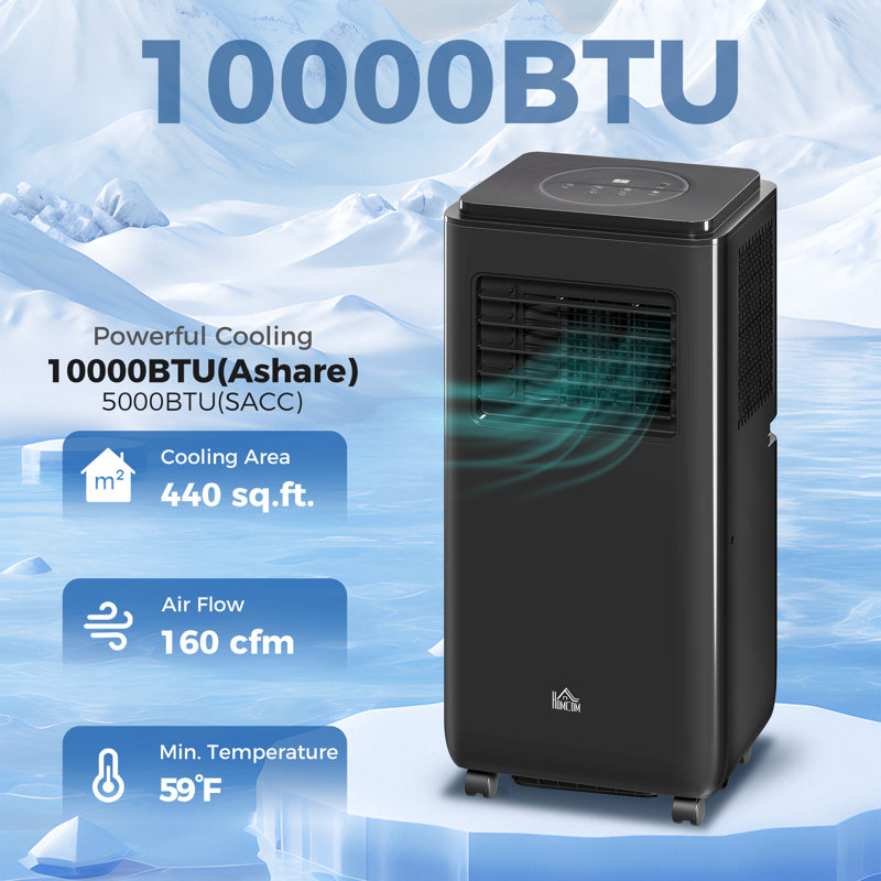 10,000 BTU Portable Air Conditioner for 440 sqft room, Timer, Black