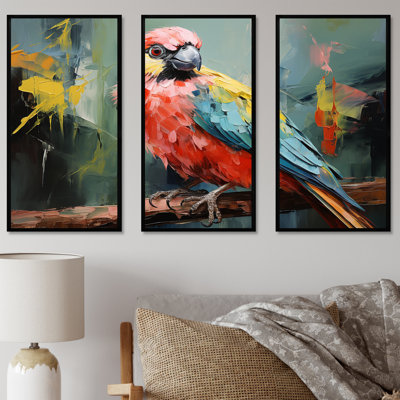 Pink And Green Parrots Floral Tree Harmony II - Parrot Wall Art
