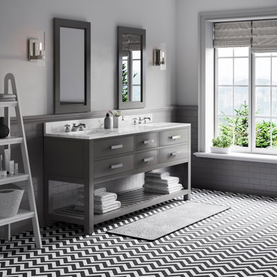 Ensemble de meuble-lavabo de 60 po avec miroir en marbre blanc Carrara Parmer