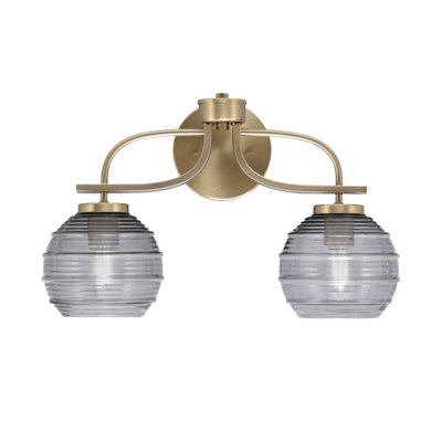 Unia 2 Light Bath Bar Shown In New Age Brass Finish With 6" Ribbed Glass