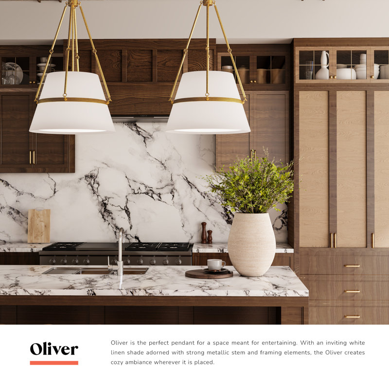 Oliver 1 - Light Pendant, Matte Black/White Linen