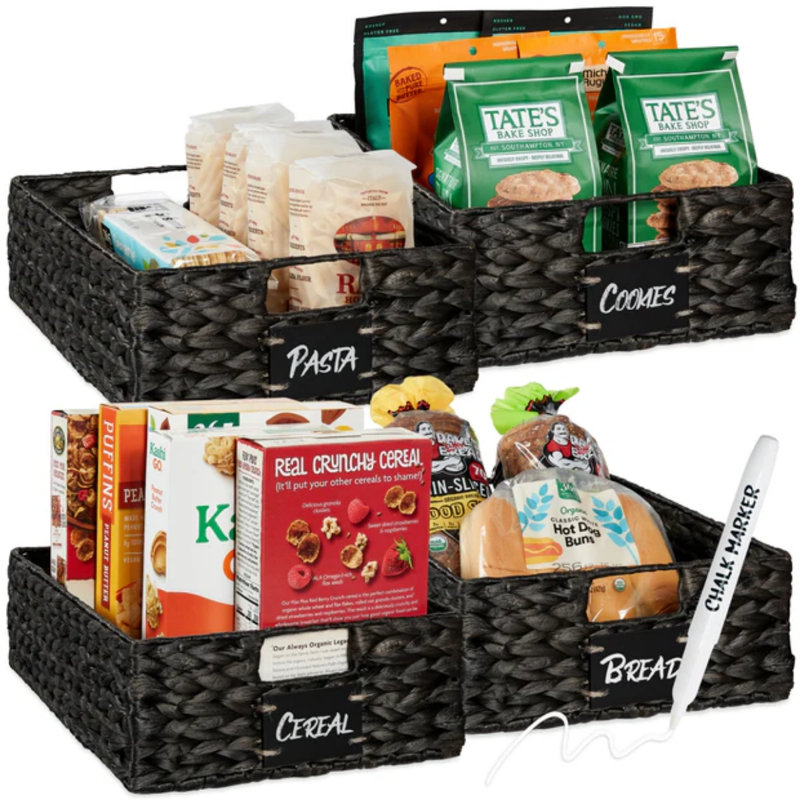 Pantry Baskets, 5" H x 16" W x 12" D, Black