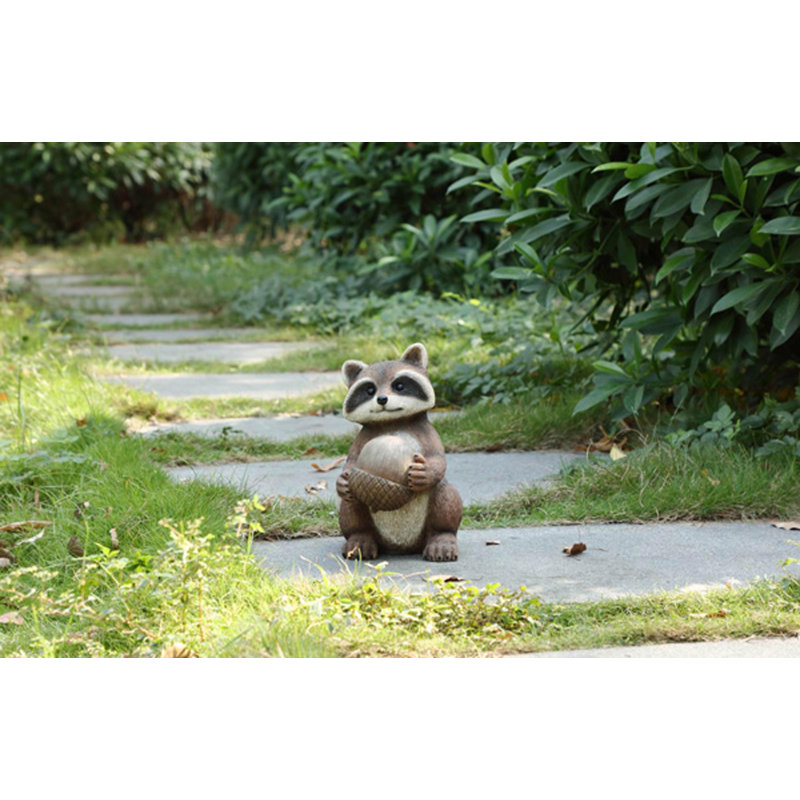 Adorable Polyresin Raccoon Holding Acorn Garden Statue