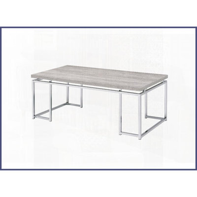 Chêne naturel Table basse au fini chromé pour salon - base de traîneau stable et facile à nettoyer