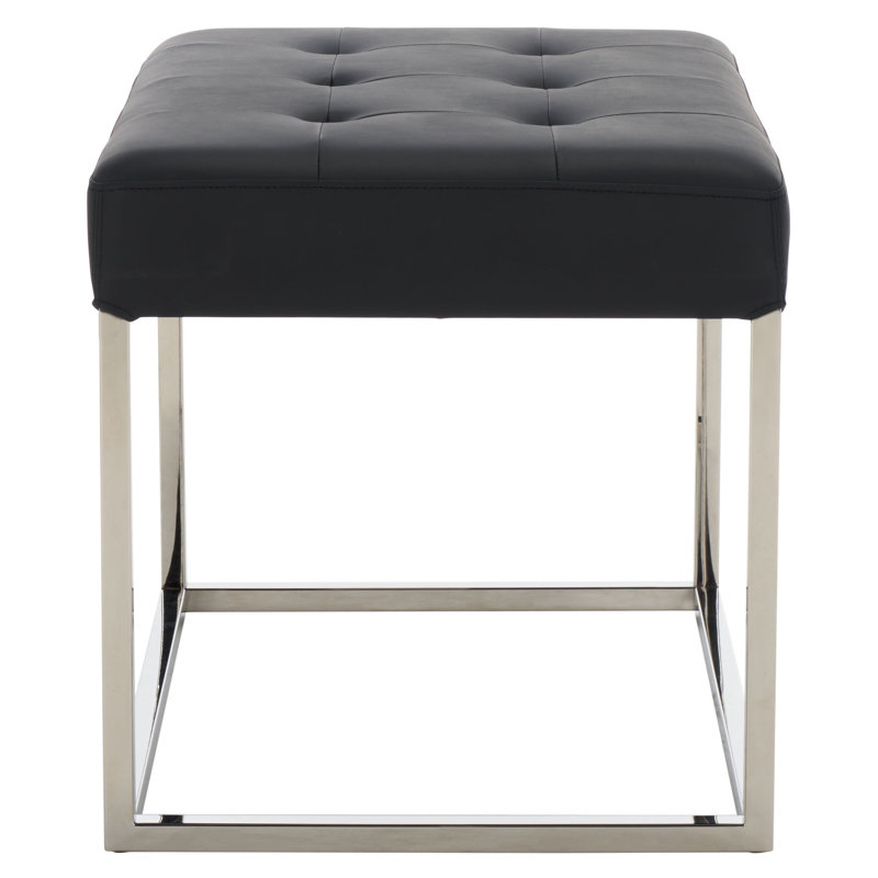 Halewood Faux Leather Ottoman, Black Faux Leather